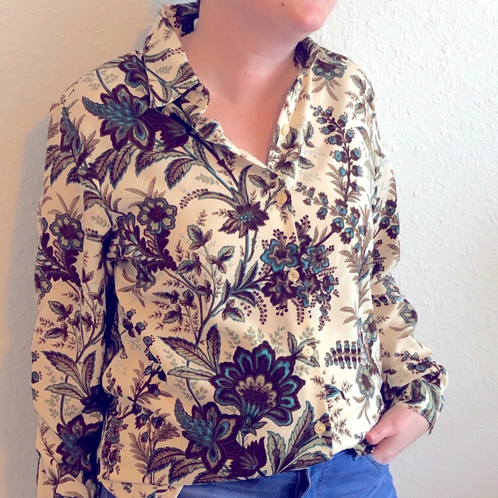 Vintage Shirt BonWorth Floral Print 80s 70s Brown